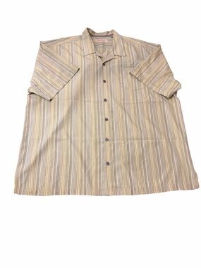 Tommy Bahama Mens XL 100% Silk Shirt Striped Short Sleeve Button Up Resort Y2K